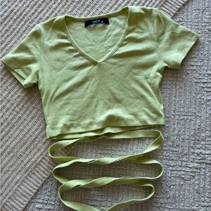 Xiomi Wrap Around Green Ribbed Crop Top